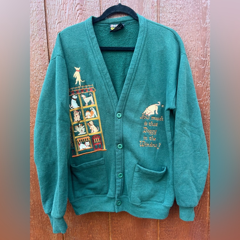 Vintage “How Much is that doggie in the window “ dog lover cardigan size medium